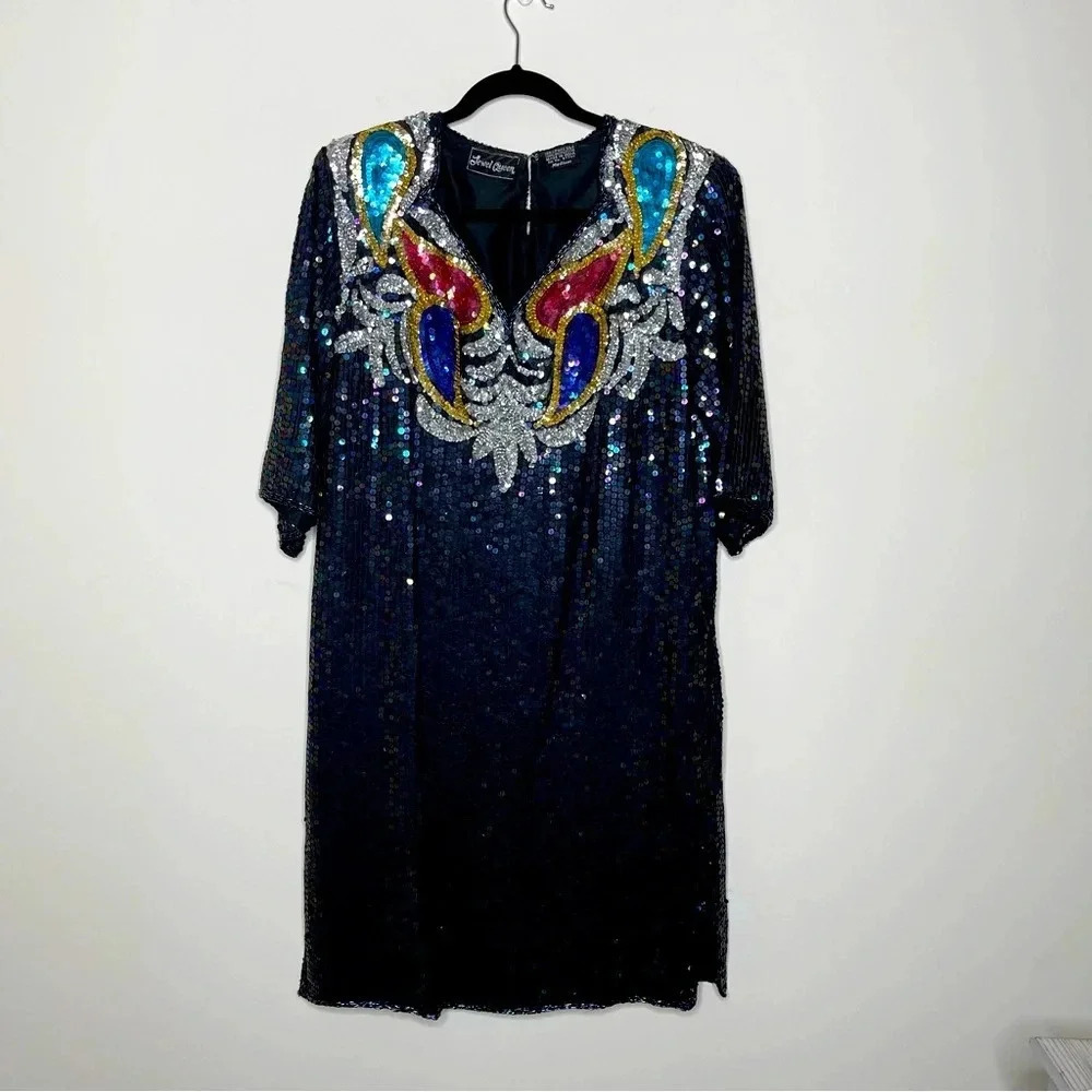 Jewel Queen Silk Sequin Dress Women Y2K Hollywood Regency fairycore whimsygoth